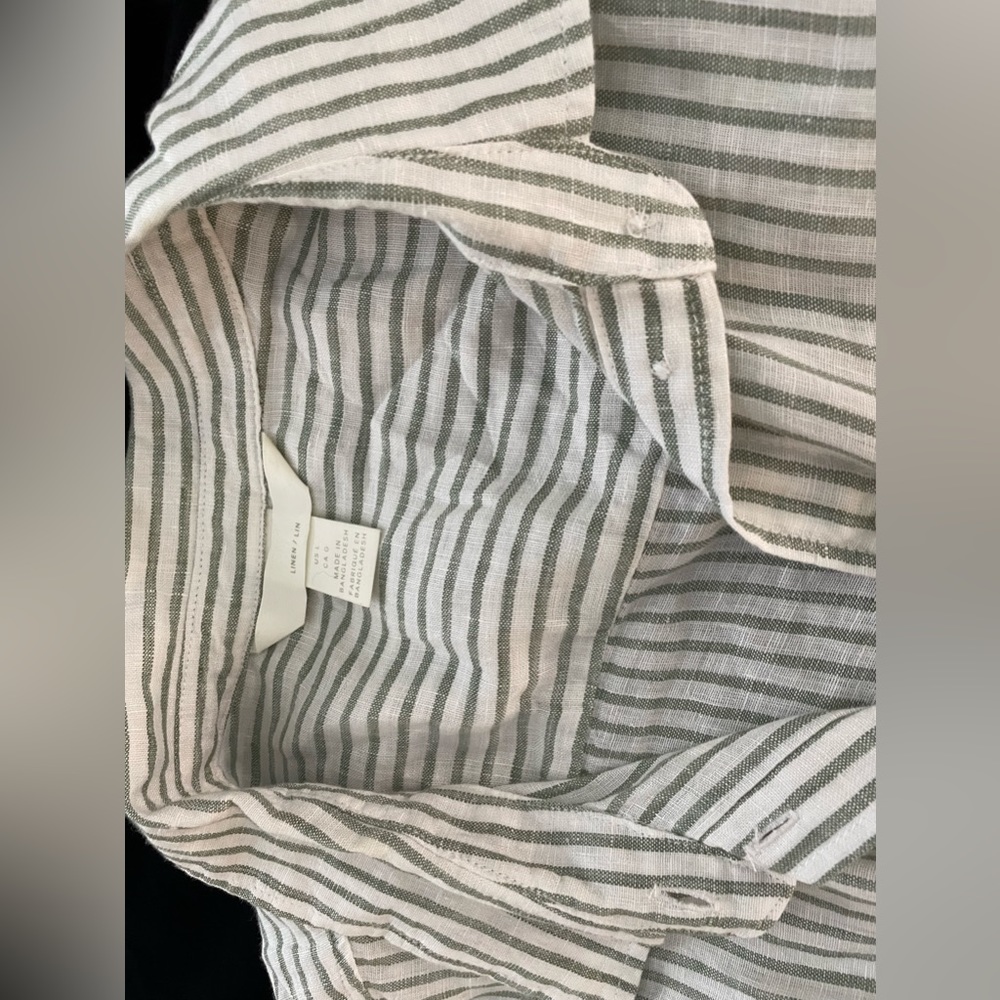 Striped linen shirt with waist tie